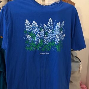Blue Graphic T-Shirt with Floral Design